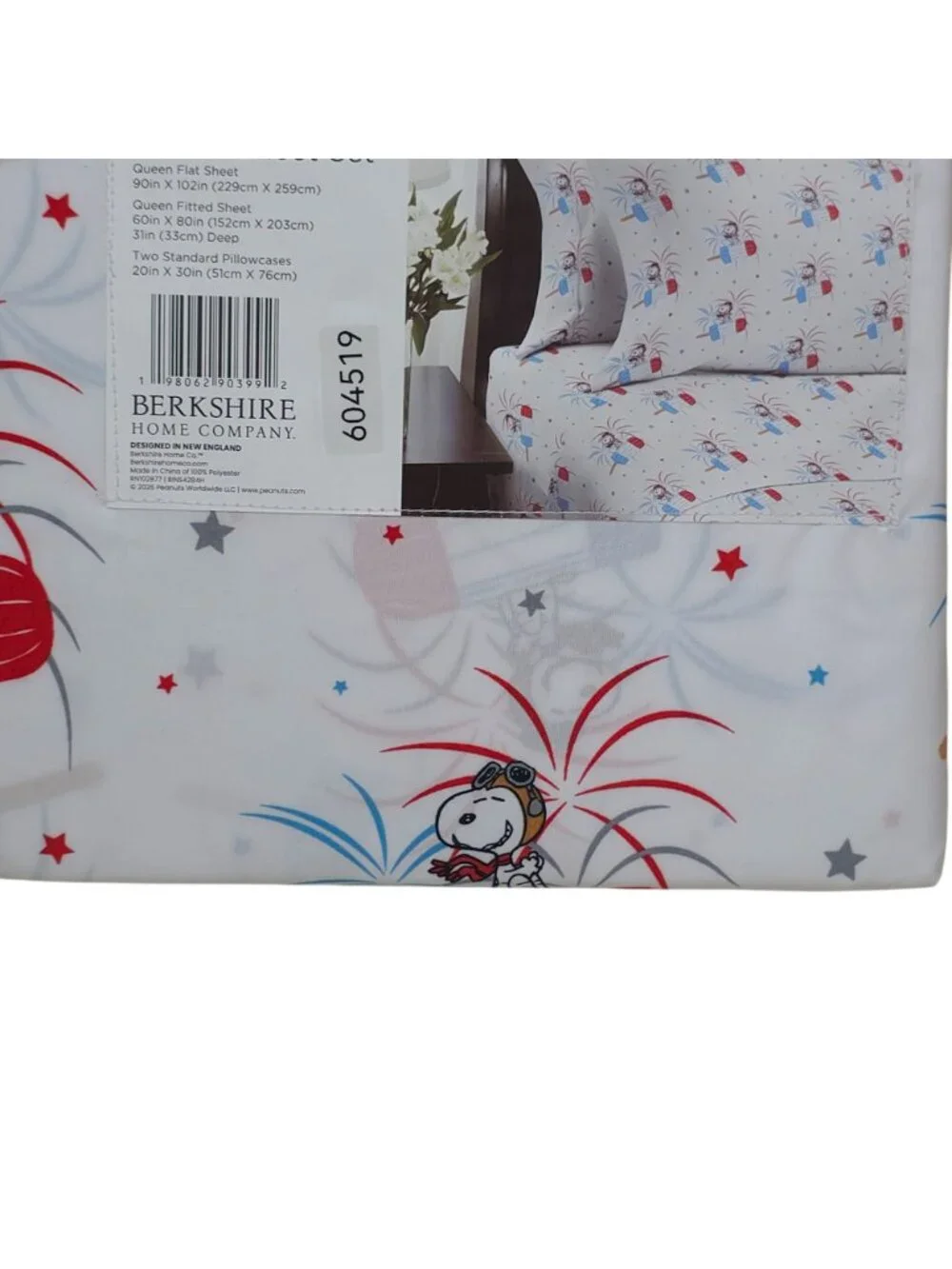 Peanuts Snoopy Queen Sheet Set By Berkshire Fireworks Popsicle July 4th USA